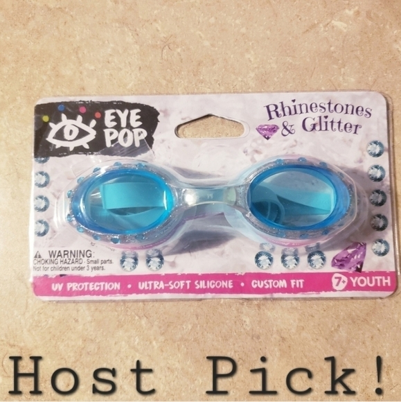NWT Eye Pop Youth Pool Swim Goggles Blue Sparkle Summer Beach Vacation 7+ New - Picture 1 of 3